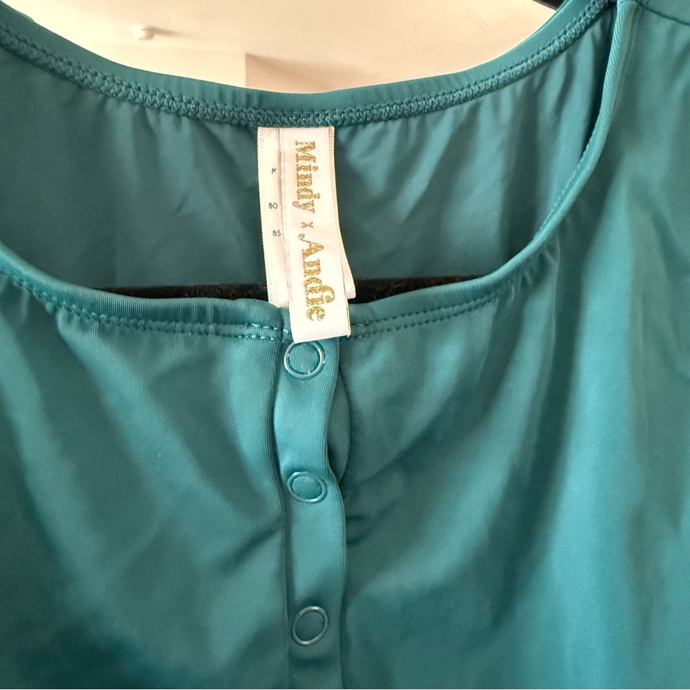 Mindy x Andie Teal Snap Front High Neck One Piece Swimsuit (XL) - Picture 3 of 6